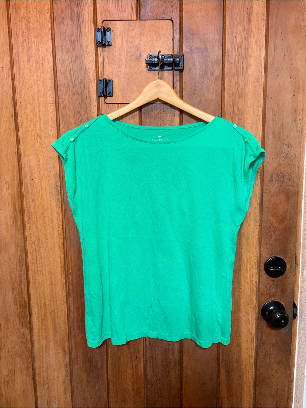 Talbots Bright Green Button-Shoulder Short Sleeve Tee
